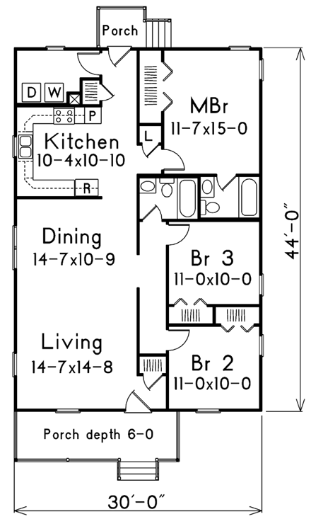 Narrow Lot, One-Story, Traditional House Plan 87333 with 3 Beds, 2 Baths First Level Plan
