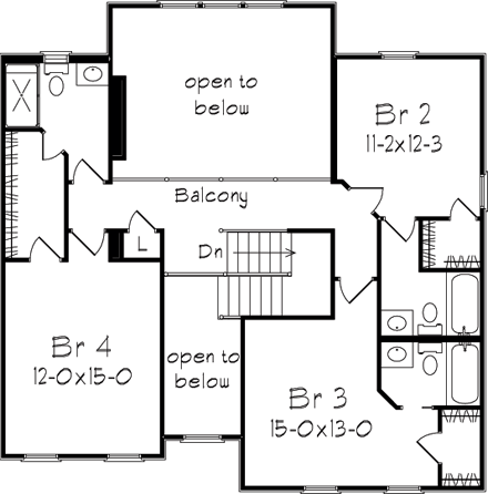 Traditional House Plan 87340 with 4 Beds, 5 Baths, 2 Car Garage Second Level Plan