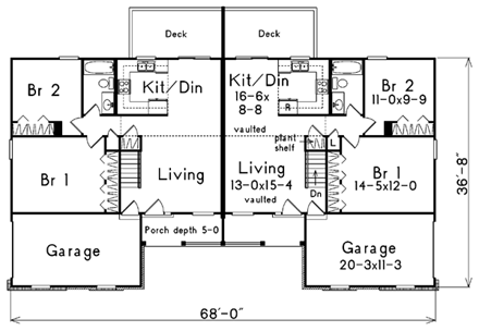Ranch Multi-Family Plan 87346 with 4 Beds, 2 Baths, 2 Car Garage First Level Plan