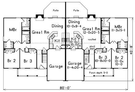 One-Story, Ranch Multi-Family Plan 87347 with 6 Beds, 4 Baths, 2 Car Garage First Level Plan