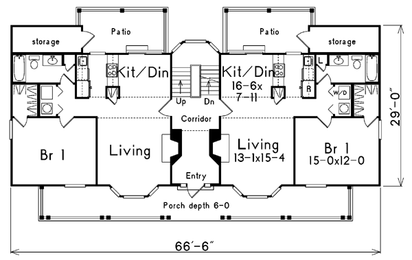 Country Multi-Family Plan 87348 with 4 Beds, 4 Baths Level One