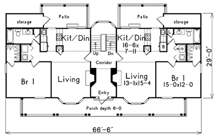 Country Multi-Family Plan 87348 with 4 Beds, 4 Baths First Level Plan