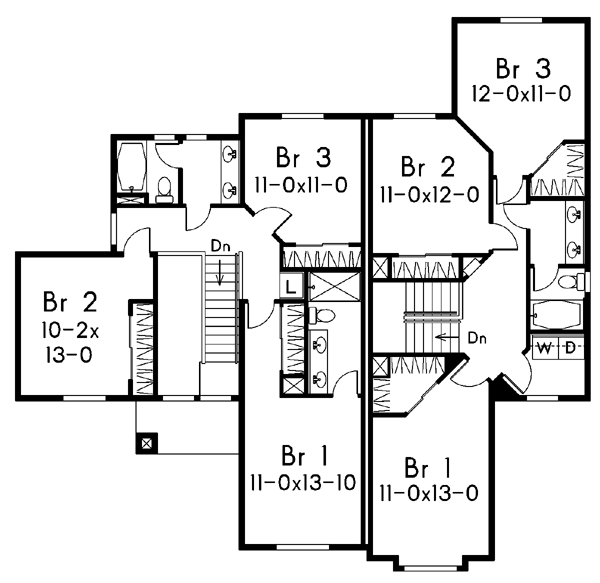 Traditional Multi-Family Plan 87351 with 6 Beds, 5 Baths, 2 Car Garage Level Two