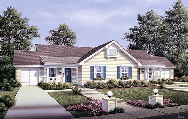 Country, One-Story Multi-Family Plan 87353 with 4 Beds, 2 Baths, 2 Car Garage Elevation
