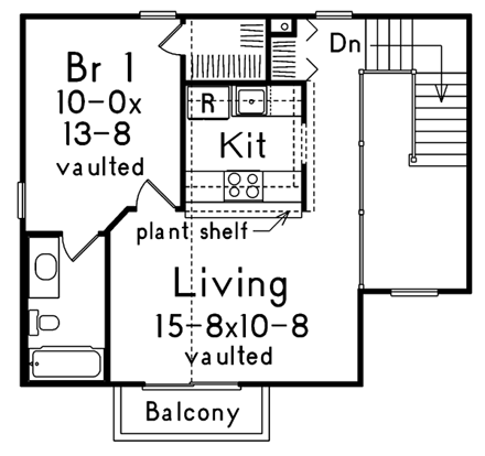 Contemporary, Narrow Lot 2 Car Garage Apartment Plan 87354 with 1 Beds, 1 Baths Second Level Plan