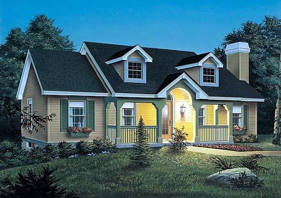 Cape Cod, One-Story House Plan 87356 with 3 Beds, 2 Baths Elevation