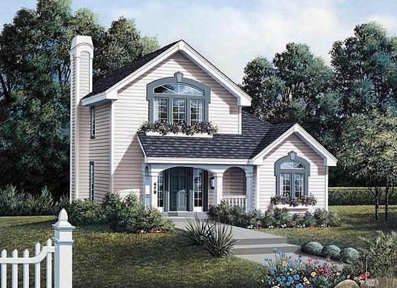 Country, Narrow Lot House Plan 87358 with 2 Beds, 1 Baths, 1 Car Garage Elevation