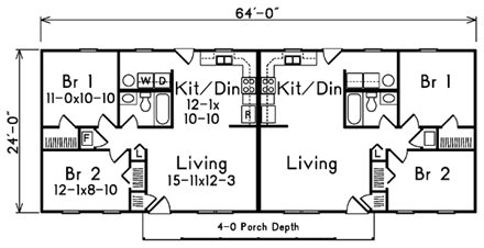 Ranch Multi-Family Plan 87367 with 4 Beds, 2 Baths First Level Plan