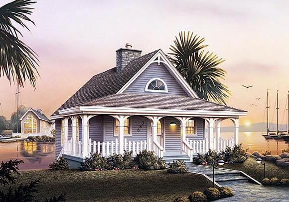 Narrow Lot, One-Story, Victorian House Plan 87369 with 2 Beds, 2 Baths Elevation