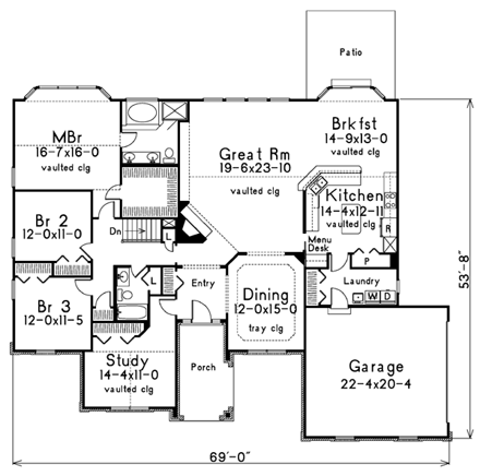 One-Story, Traditional House Plan 87379 with 3 Beds, 2 Baths, 2 Car Garage First Level Plan