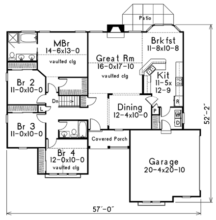 Traditional House Plan 87380 with 4 Beds, 2 Baths, 2 Car Garage First Level Plan