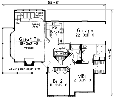 Country House Plan 87381 with 2 Beds, 2 Baths, 1 Car Garage First Level Plan