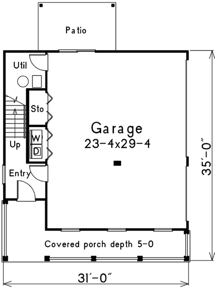 Country 2 Car Garage Apartment Plan 87382 with 2 Beds, 1 Baths First Level Plan