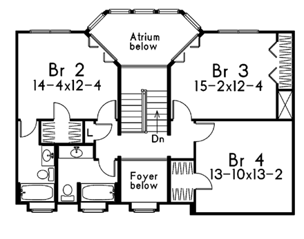 Farmhouse House Plan 87383 with 4 Beds, 4 Baths, 2 Car Garage Second Level Plan