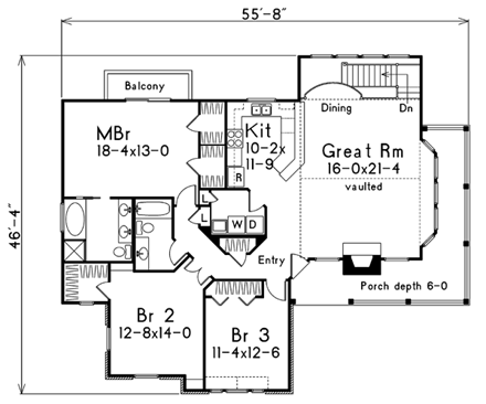 Country, One-Story House Plan 87384 with 3 Beds, 2 Baths, 2 Car Garage First Level Plan