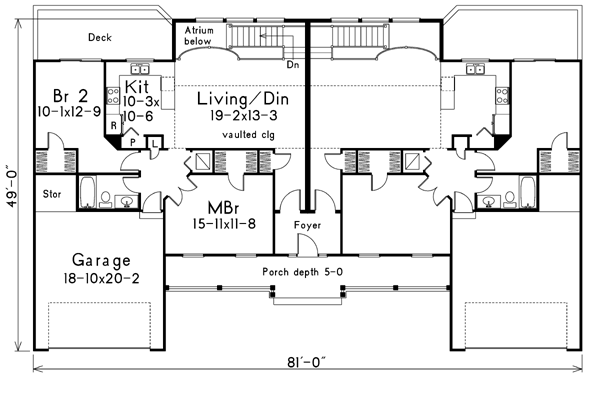 Country Multi-Family Plan 87385 with 6 Beds, 4 Baths, 4 Car Garage Level One