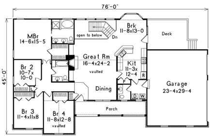 Traditional House Plan 87386 with 4 Beds, 3 Baths, 2 Car Garage First Level Plan