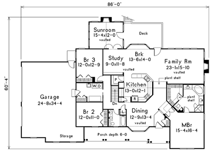 Country House Plan 87387 with 3 Beds, 2 Baths, 2 Car Garage First Level Plan