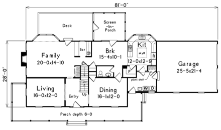 Farmhouse House Plan 87388 with 4 Beds, 3 Baths, 2 Car Garage First Level Plan