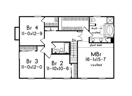 Farmhouse House Plan 87388 with 4 Beds, 3 Baths, 2 Car Garage Second Level Plan