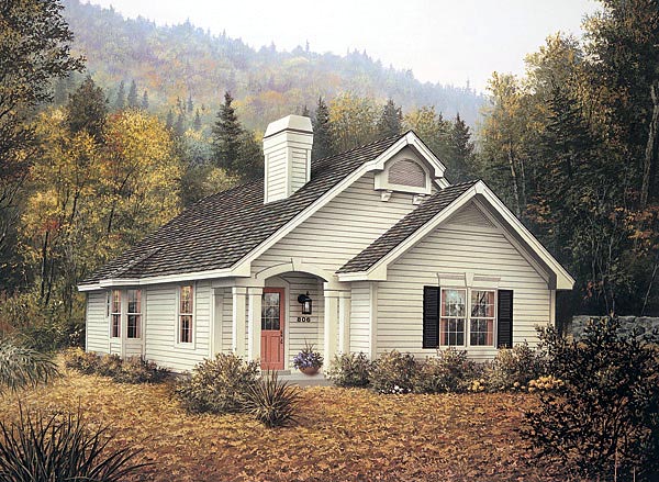 Country, Narrow Lot, One-Story House Plan 87389 with 4 Beds, 2 Baths Elevation