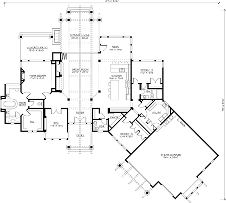 Craftsman House Plan 87400 with 3 Beds, 3 Baths, 3 Car Garage First Level Plan
