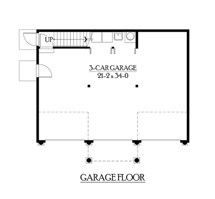 3 Car Garage Apartment Plan 87404 with 1 Beds, 1 Baths First Level Plan