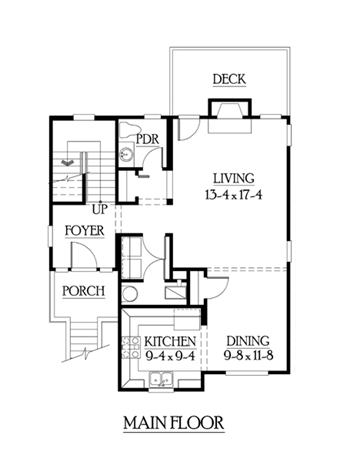 Craftsman, Narrow Lot House Plan 87411 with 3 Beds, 3 Baths, 2 Car Garage First Level Plan