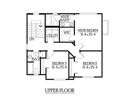 Traditional House Plan 87414 with 3 Beds, 3 Baths, 2 Car Garage Second Level Plan