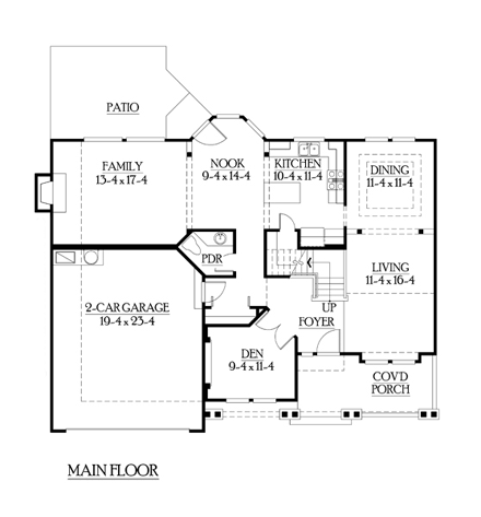 Craftsman House Plan 87417 with 3 Beds, 3 Baths, 2 Car Garage First Level Plan