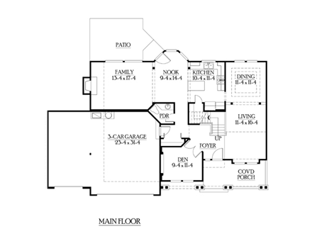 Craftsman House Plan 87418 with 3 Beds, 3 Baths, 3 Car Garage First Level Plan