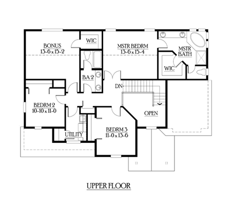 Craftsman House Plan 87431 with 3 Beds, 3 Baths, 2 Car Garage Second Level Plan