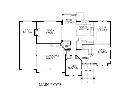 Craftsman House Plan 87432 with 3 Beds, 3 Baths, 2 Car Garage First Level Plan