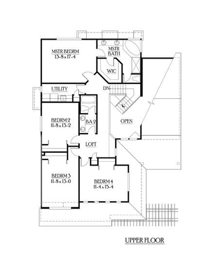 Craftsman, Traditional House Plan 87441 with 4 Beds, 3 Baths, 3 Car Garage Second Level Plan