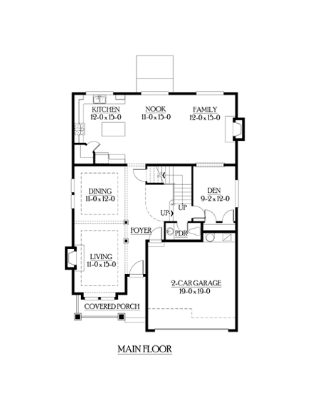 Bungalow, Craftsman House Plan 87451 with 4 Beds, 3 Baths, 2 Car Garage First Level Plan