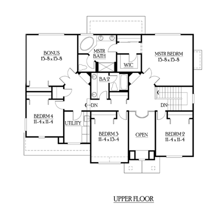Traditional House Plan 87457 with 4 Beds, 3 Baths, 3 Car Garage Second Level Plan