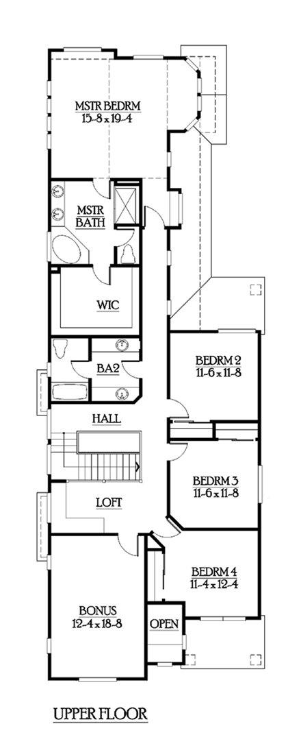 Country, Craftsman, Narrow Lot House Plan 87461 with 4 Beds, 3 Baths, 3 Car Garage Second Level Plan