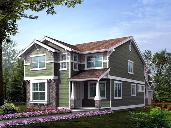 Country, Craftsman, Narrow Lot House Plan 87461 with 4 Beds, 3 Baths, 3 Car Garage Elevation