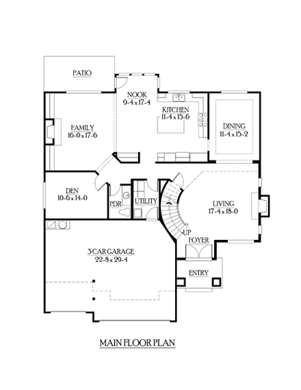 Craftsman House Plan 87469 with 4 Beds, 3 Baths, 3 Car Garage First Level Plan