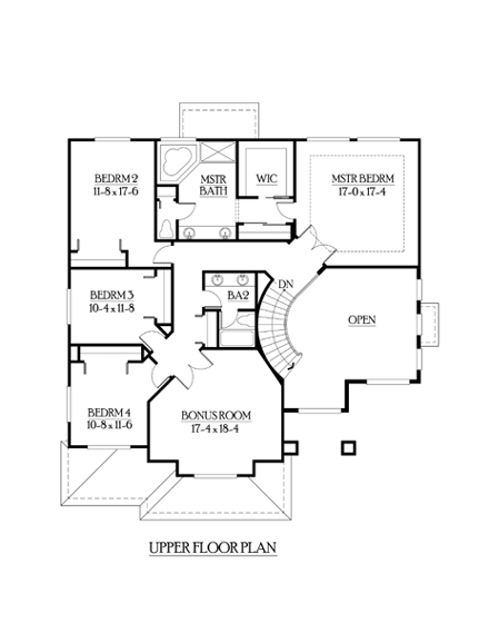 Craftsman House Plan 87469 with 4 Beds, 3 Baths, 3 Car Garage Second Level Plan