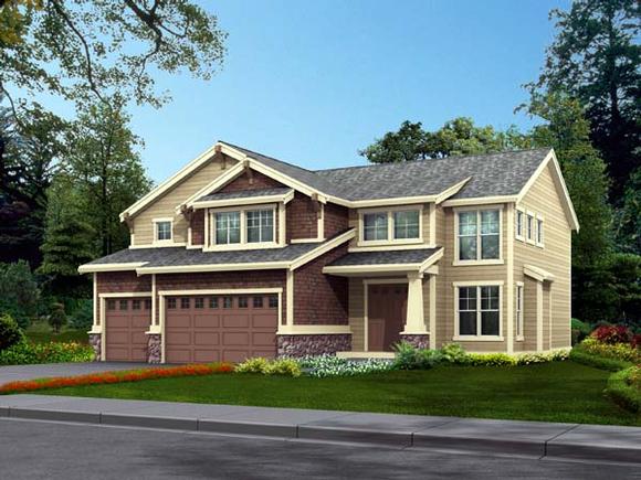 Country, Craftsman House Plan 87470 with 4 Beds, 3 Baths, 3 Car Garage Elevation