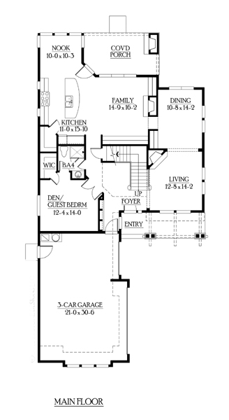 Craftsman House Plan 87498 with 5 Beds, 4 Baths, 3 Car Garage First Level Plan