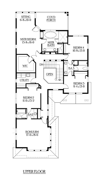 Craftsman House Plan 87498 with 5 Beds, 4 Baths, 3 Car Garage Second Level Plan