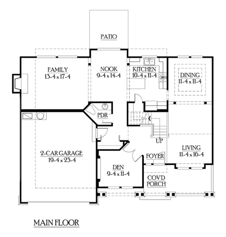 Bungalow, Craftsman House Plan 87500 with 4 Beds, 3 Baths, 2 Car Garage First Level Plan