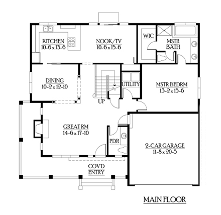 Bungalow, Craftsman House Plan 87508 with 3 Beds, 3 Baths, 2 Car Garage First Level Plan