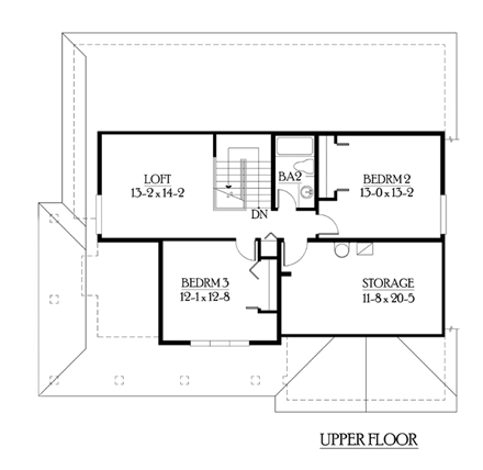 Bungalow, Craftsman House Plan 87508 with 3 Beds, 3 Baths, 2 Car Garage Second Level Plan