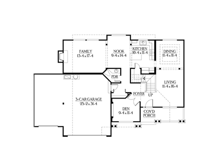 Craftsman House Plan 87512 with 4 Beds, 3 Baths, 3 Car Garage First Level Plan