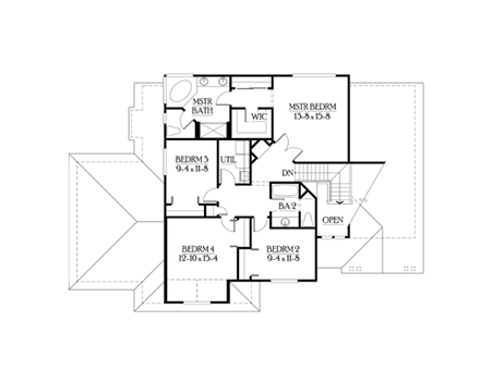 Craftsman House Plan 87512 with 4 Beds, 3 Baths, 3 Car Garage Second Level Plan