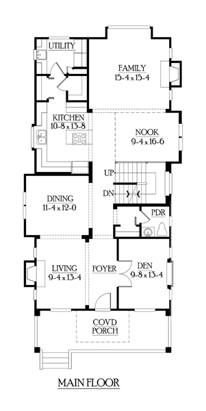 Narrow Lot House Plan 87514 with 4 Beds, 4 Baths, 2 Car Garage First Level Plan