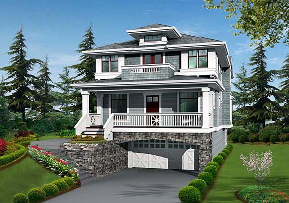 Narrow Lot House Plan 87514 with 4 Beds, 4 Baths, 2 Car Garage Elevation